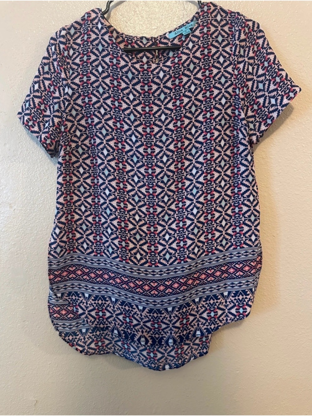 Alice Blue Navy and Pink Short Sleeve Geometric Print Tee